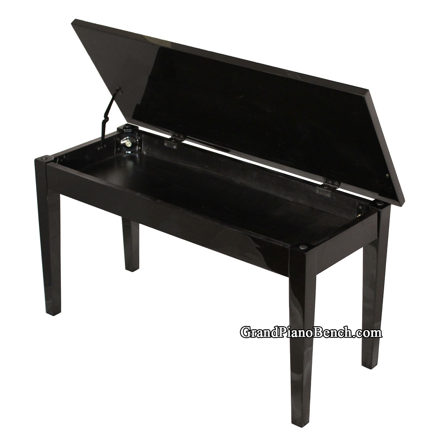 high gloss black grand piano bench with square tapered legs