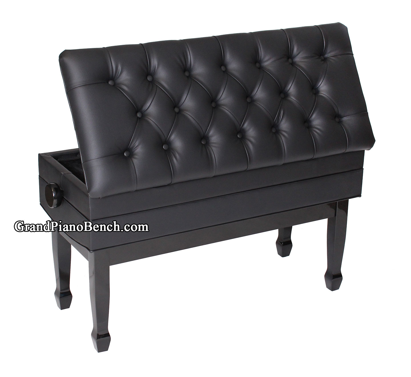 black artist piano bench with sheet music storage